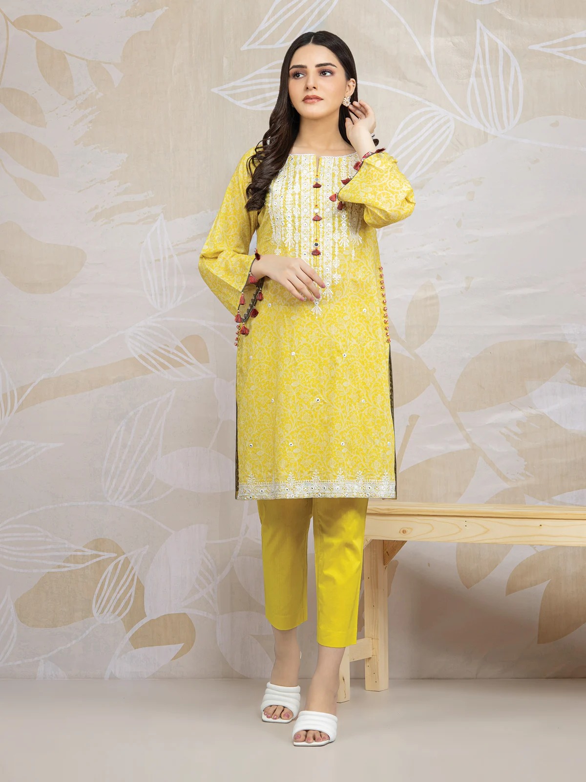 EWU22V1-23546 Unstitched Yellow Embroidered Lawn 1 Piece